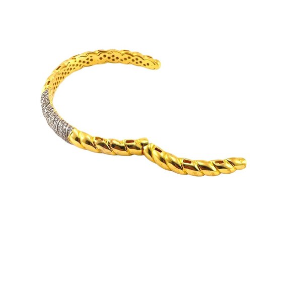 Gold Vermeil 925 Silver Twisted Cuff Bracelet With Diamond Accents Made In Italy - Picture 3 of 8